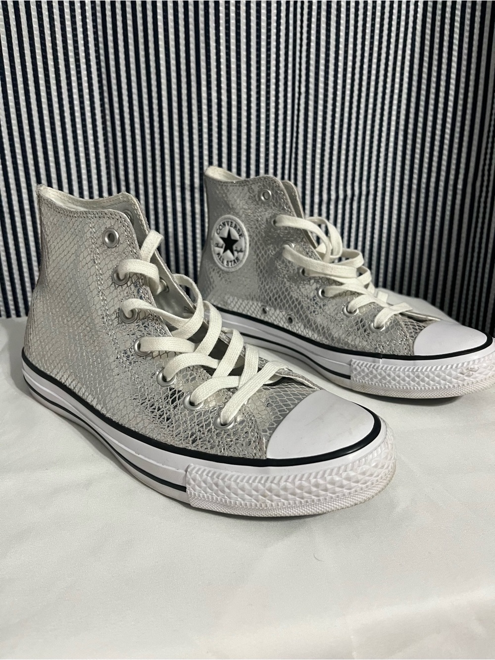 Converse Kids' Silver Metallic High-Top Sneakers with White Accents